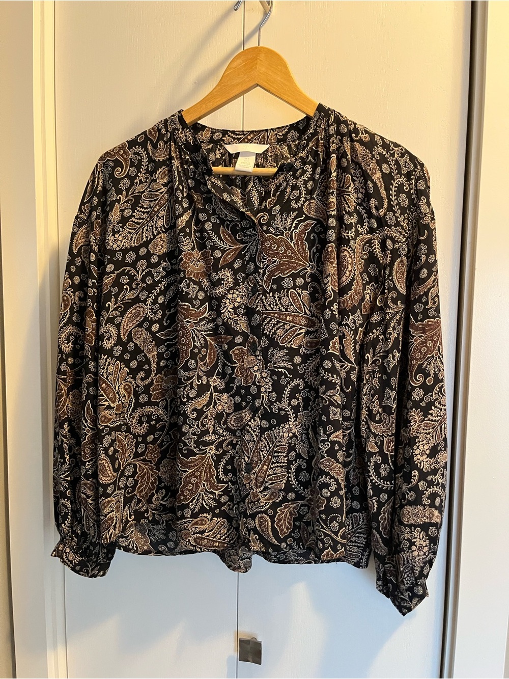 H&M Black Paisley Print Long-Sleeve Blouse